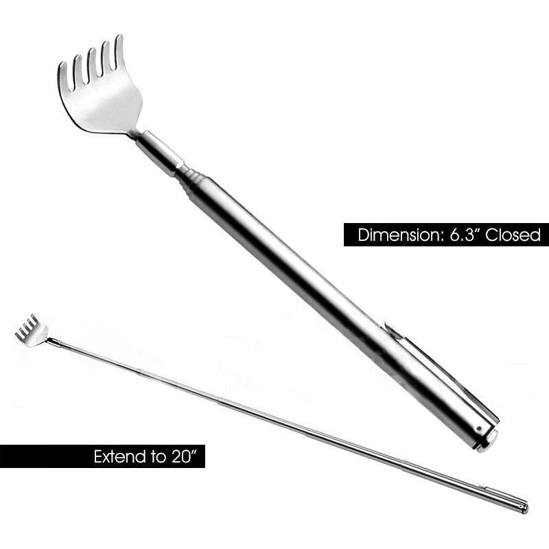 Practical Handy Portable Adjustable Stainless Pen Clip Back Scratcher Telescopic