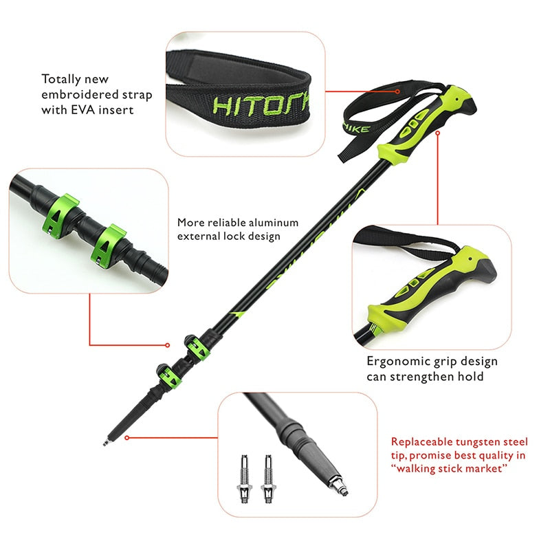 Hitorhike for Nordic walking sticks camping hiking Ultralight Adjustable Telescopic Alpenstock