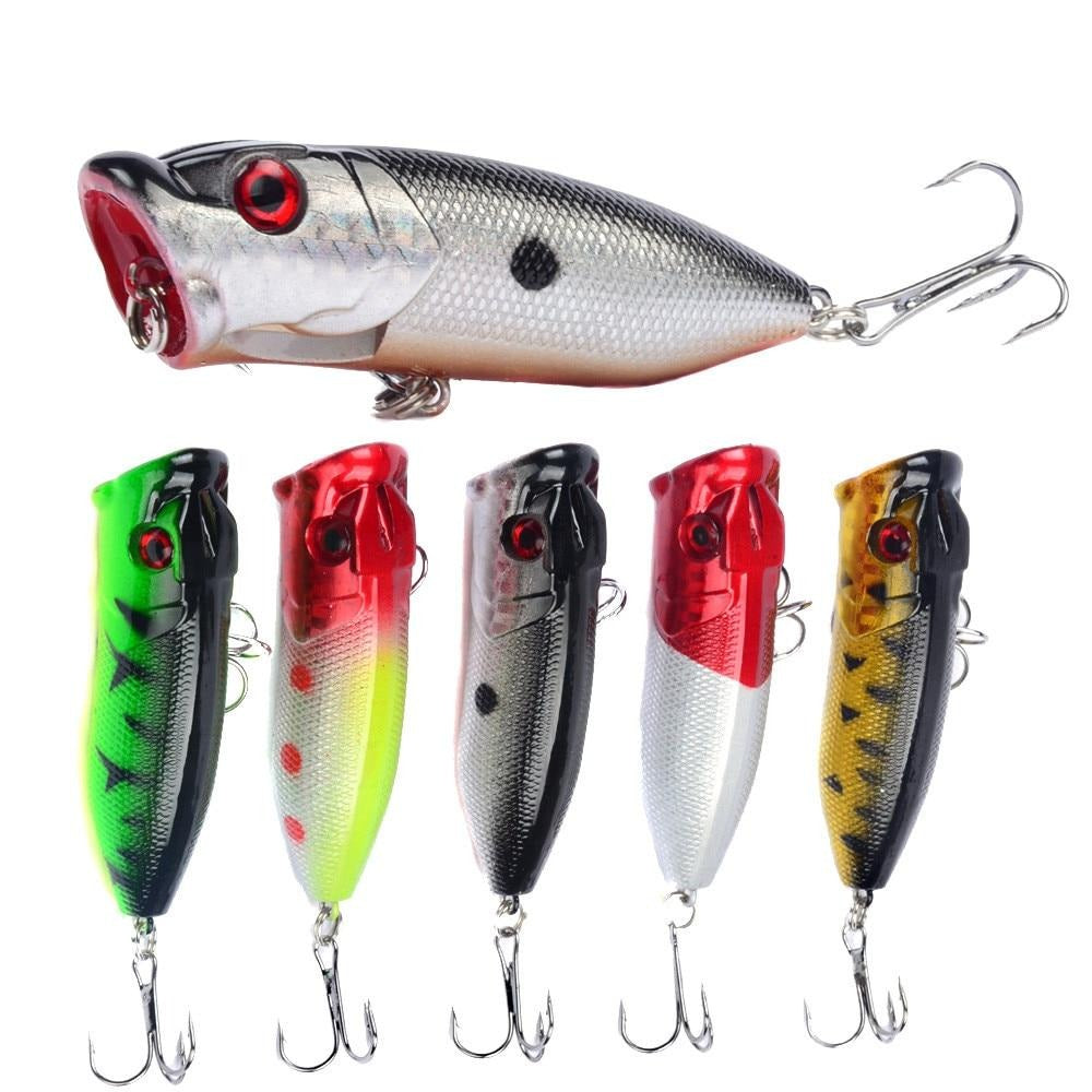 Hot 1pcs Fishing Lures 6.5cm/12g Topwater Popper Bait 5 Color Hard Bait Artificial Wobblers Plastic Fishing Tackle With 6# Hooks
