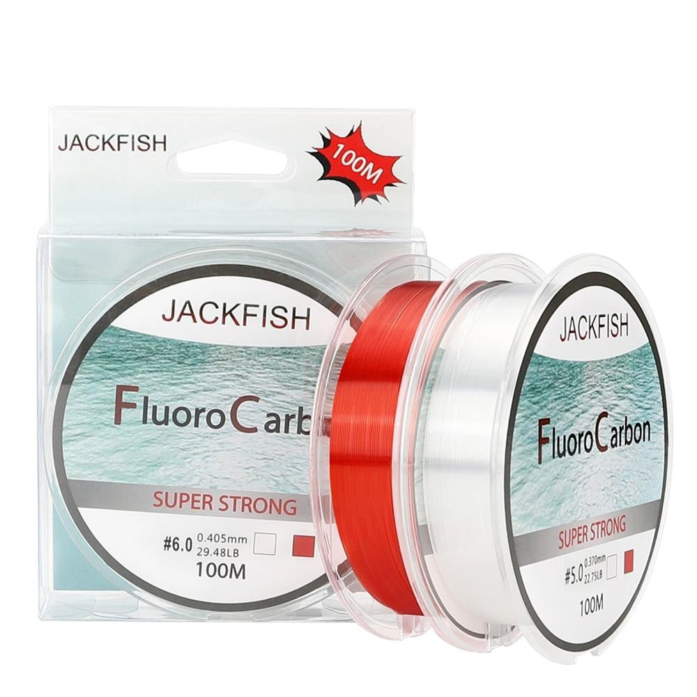 JACKFISH 100M Fluorocarbon Fishing Line red/clear two colors 4-32LB Carbon Fiber Leader Line fly