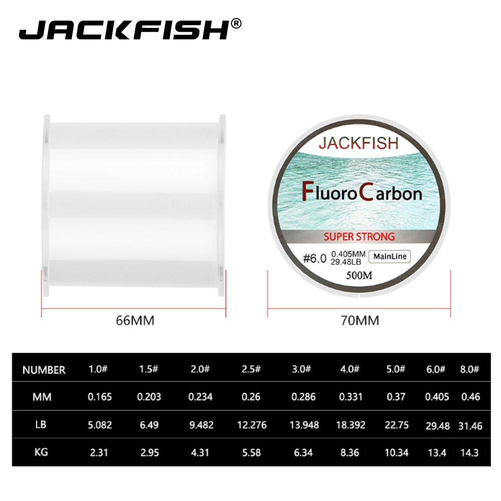 JACKFISH 500M Fluorocarbon fishing line 5-30LB Super strong brand Main Line clear fly fishing line