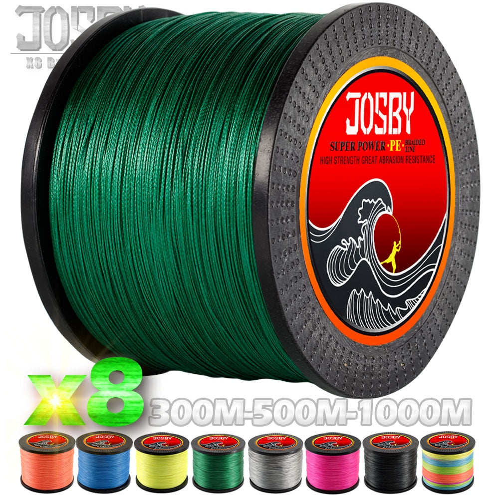 JOSBY 300M 500M 1000M 8 Strands 10-78LB New PE Braided Fishing Wire Multifilament Super Strong