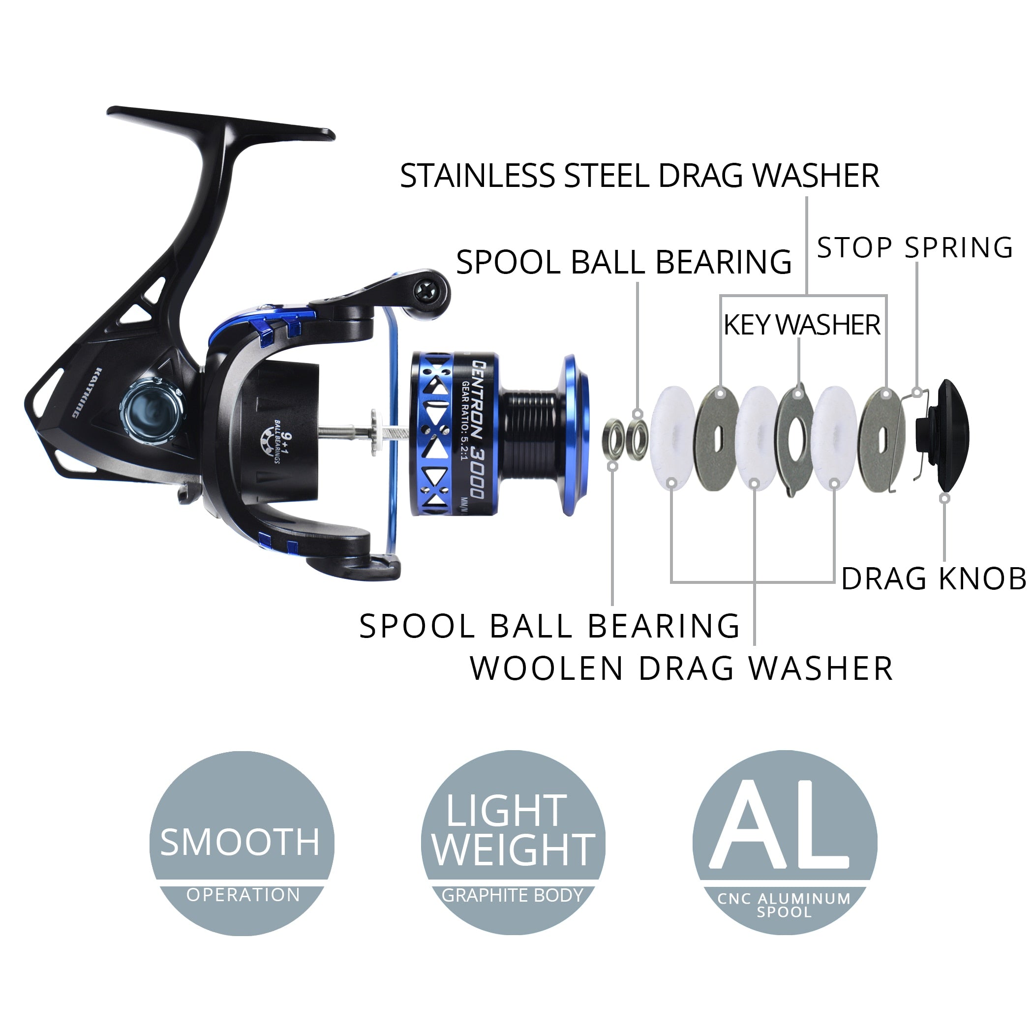 KastKing Centron Low Profile Freshwater Spinning Reel Max Drag 8KG Carp Fishing Reel for Bass Winter Fishing 500-5000 Series