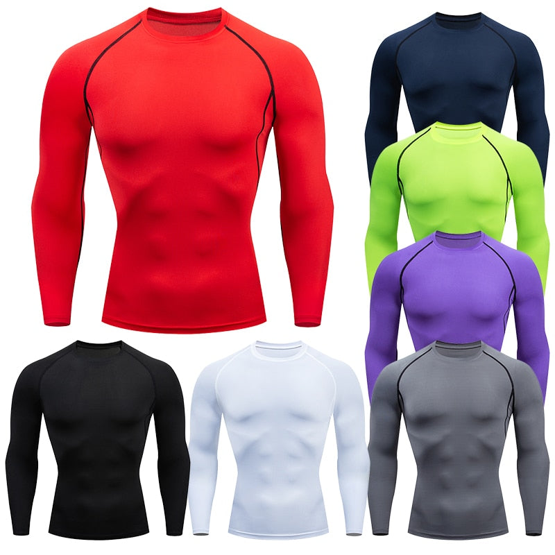  Men Long Sleeve Compression Running Shirts Sports