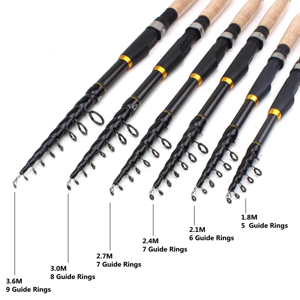 1.8m 2.1m 2.4m 2.7m 3.0m 3.6m Carbon Fiber fishing rod Super short pocket Portable Spinning pole telescopic fishing rod