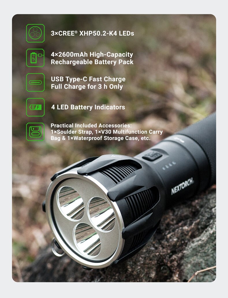 8000 Lumens Ultra Bright Search Torch USB Rechargeable High Output Handheld Torch ST 30 v2.0