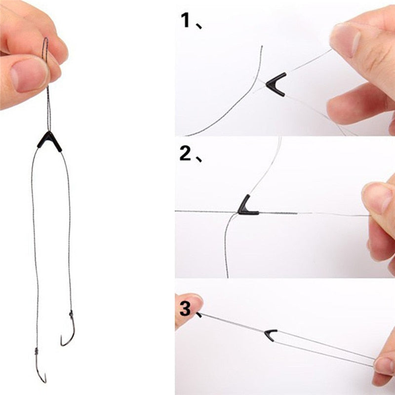 50pcs Double Hooks Contactor Device Fishing Line Space Bifurcation Eight Type Space Bean