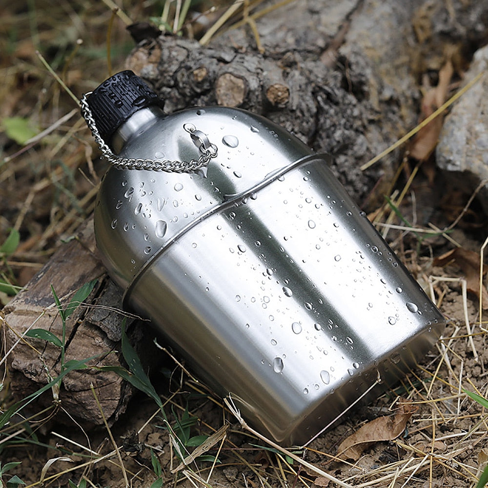 Outdoor 2in1 1000ml Stainless Steel Water Bottle 600ml Lunch Box Military Canteen Cup Set