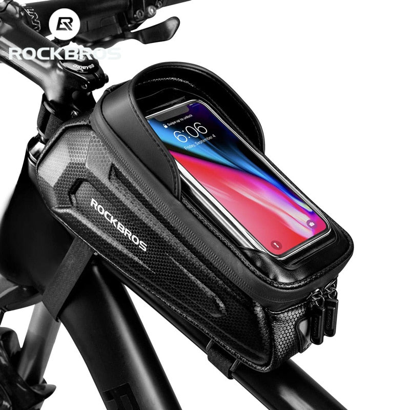 Below 6.5" Phone Bicycle Bags Waterproof 1.7L Top Tube Handlebar Bag Large Capactity Touch Screen