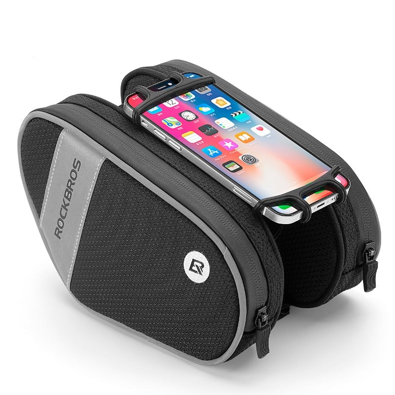 Front Bike Bag Bicycle Pouch Screen Reflective Bicycle Bag Double Zipper Separate Storage Bag