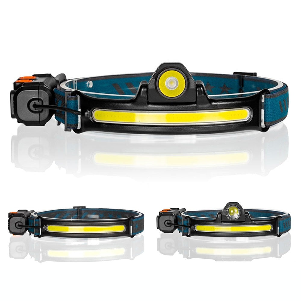 Headlamp XPG+COB LED with Built-in Battery Flashlight USB Rechargeable 6 lighting Modes Head Torch
