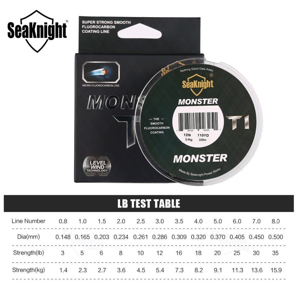 Monster T1 100% Fluorocarbon Coating Fishing Line 100M Monofilament Fishing Line Leader