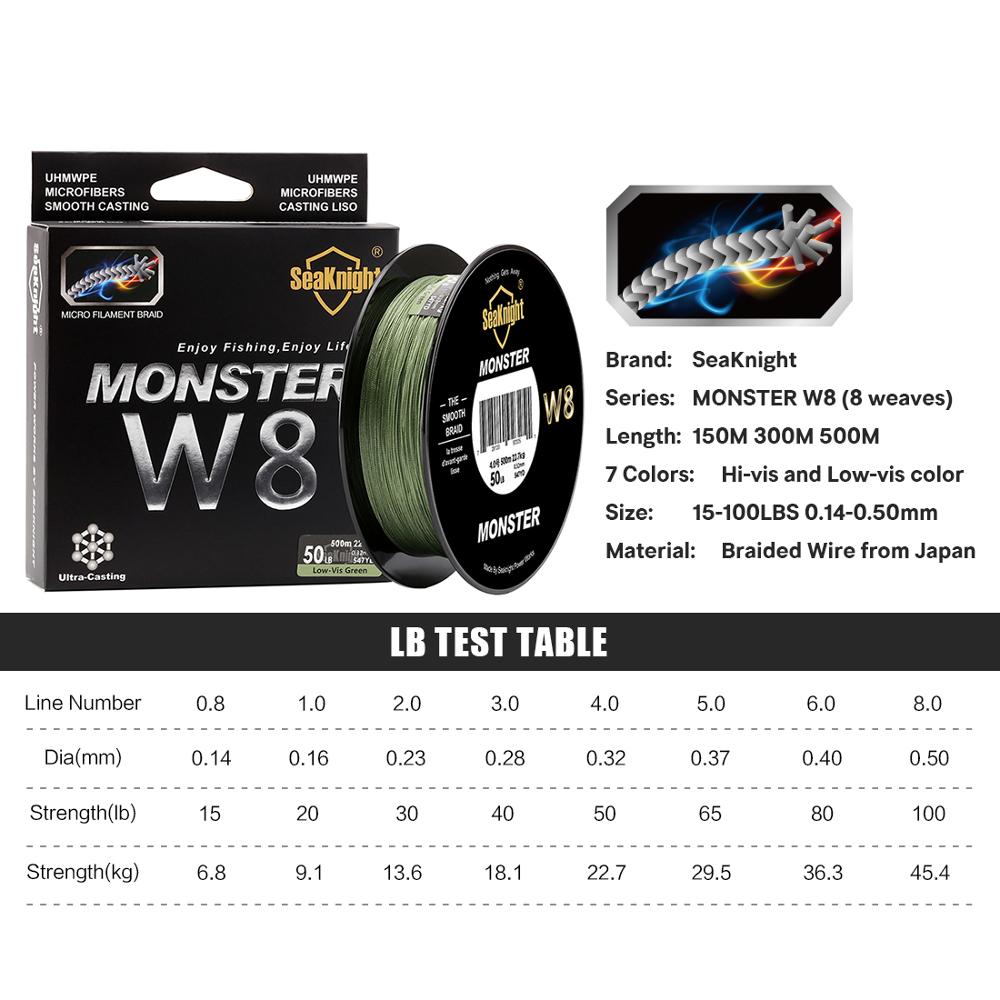 Monster W8 Fishing Line 150M 300M 500M 8 Strands Braided Fishing Line Multifilament PE