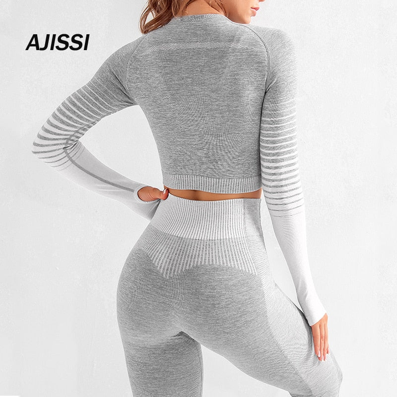 Seamless Women Yoga Set Long Sleeve Top High Waist  Sport Leggings Gym Clothes  Sport Suit short Gym