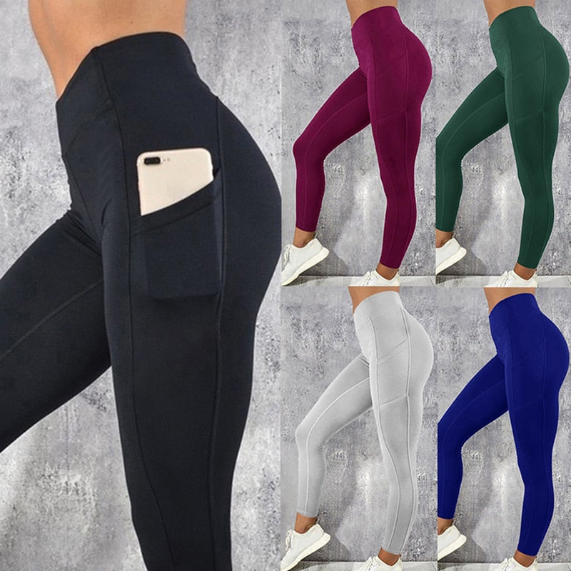 Sexy Fitness Women Gym Leggings Push Up High Waist Pocket Workout Slim Leggins Fashion Casual