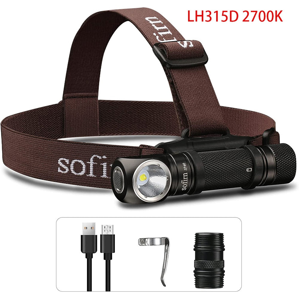 Sofirn SP40 LED Headlamp Cree XPL 1200lm 18650 USB Rechargeable Headlight 18350 Flashlight