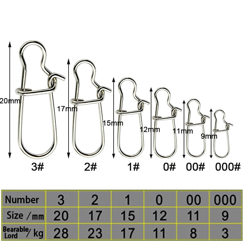 Simpleyi 50pcs Stainless Steel Fishing Connector Hooked Snap Barrel Swivel Hook Lure Carp Tool Accessories Goods For Fishing