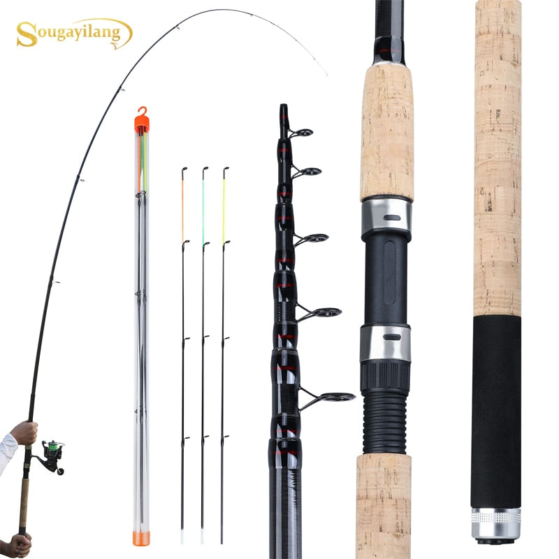 Sougayilang Feeder Fishing Rod Telescopic Spinning/6 Sections Travel Rod  3.0 3.3 3.6m Pesca Carp Feeder 60-180g Pole Fish Tackle
