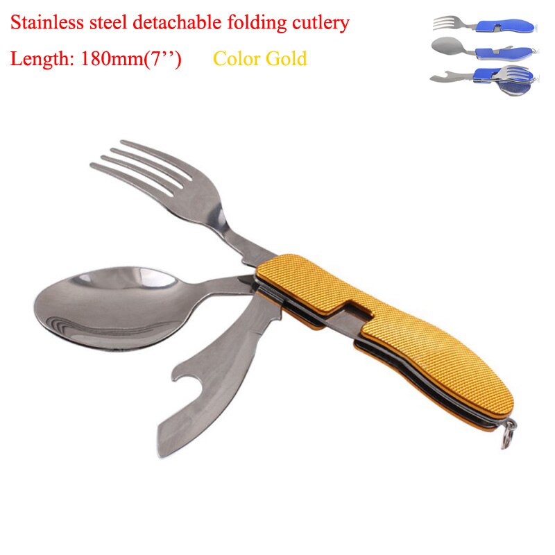 Utensil Picnic stainless steel fold knife camp set combo long cookware spoon Spork fork backpack