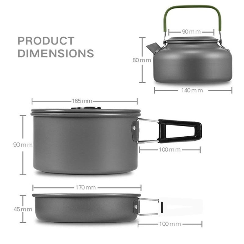 VILEAD Portable Camping Pot Pan Kettle Set Aluminum Alloy Outdoor Tableware Cookware 3pcs/Set Teapot
