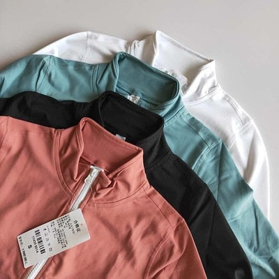 Women Sports Running Long-sleeved Standing-collar Zipper Gymnasium Fast-drying Blouse Women's