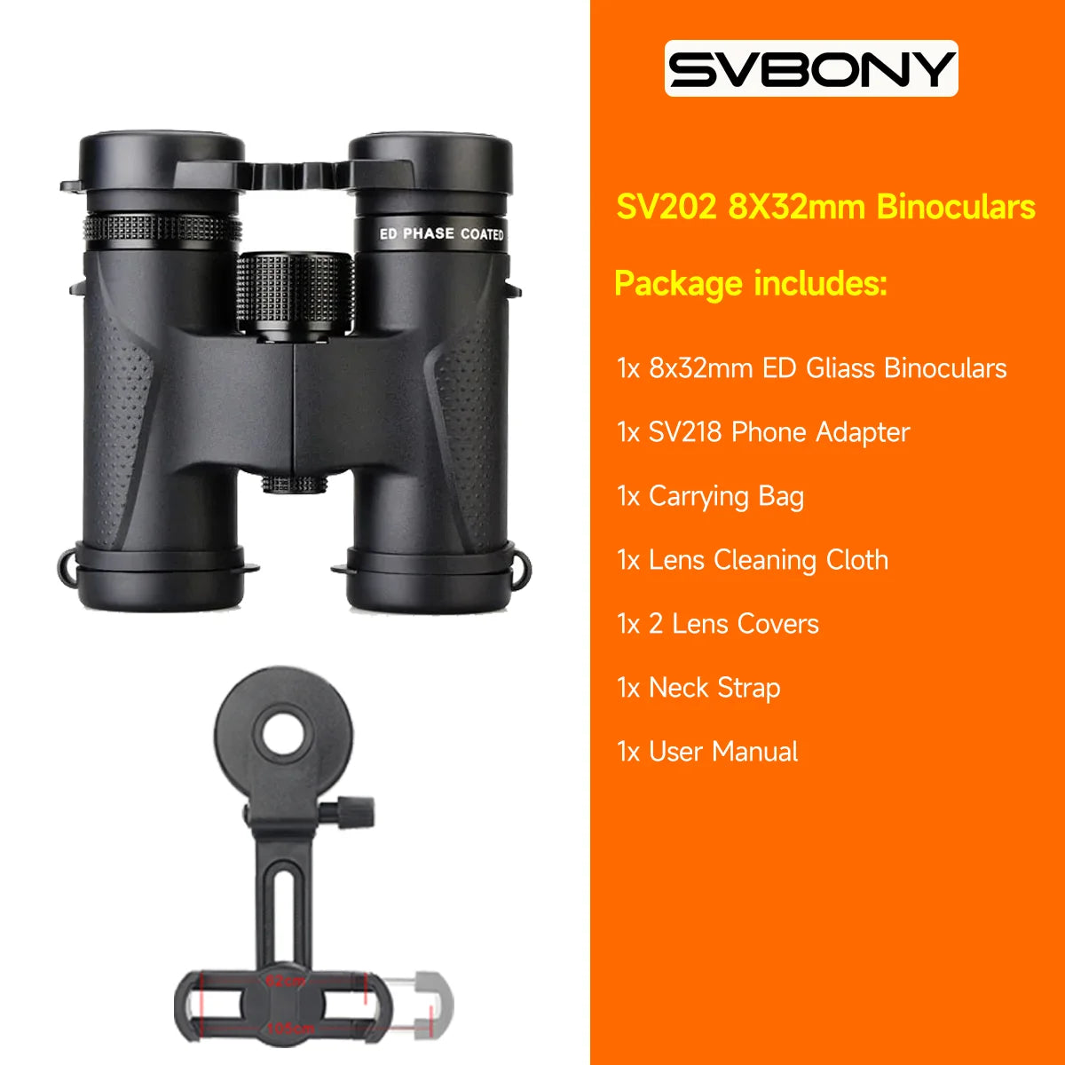 SV202 ED Glass Binoculars 8x32 / 8x42 / 10x42 / 10x50 IPX7 Waterproof BAK4