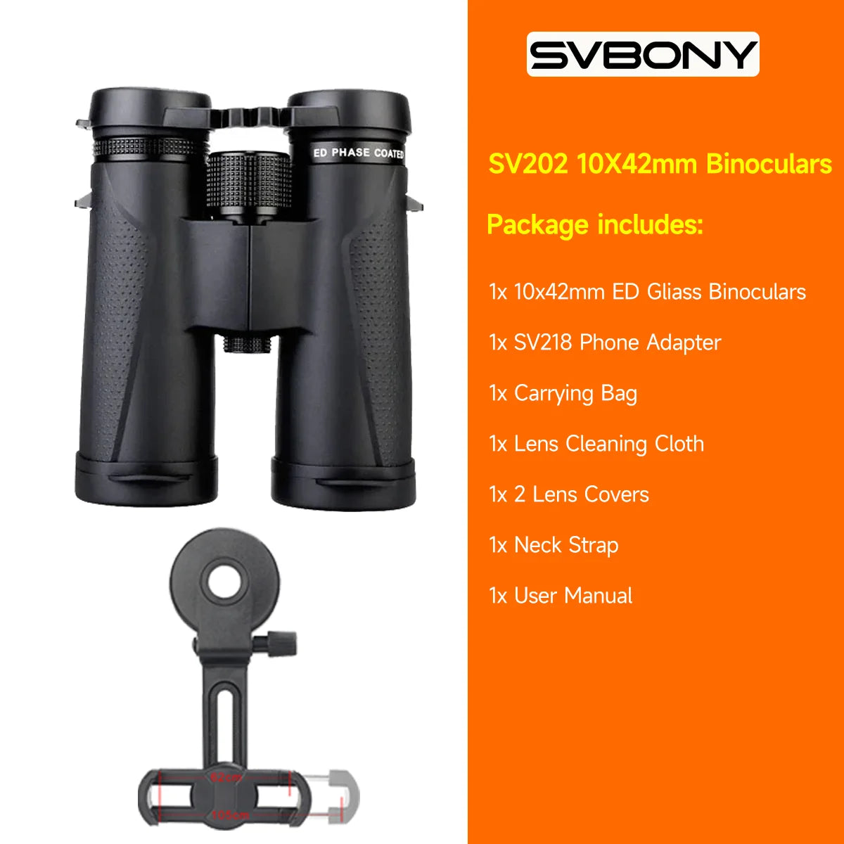SV202 ED Glass Binoculars 8x32 / 8x42 / 10x42 / 10x50 IPX7 Waterproof BAK4
