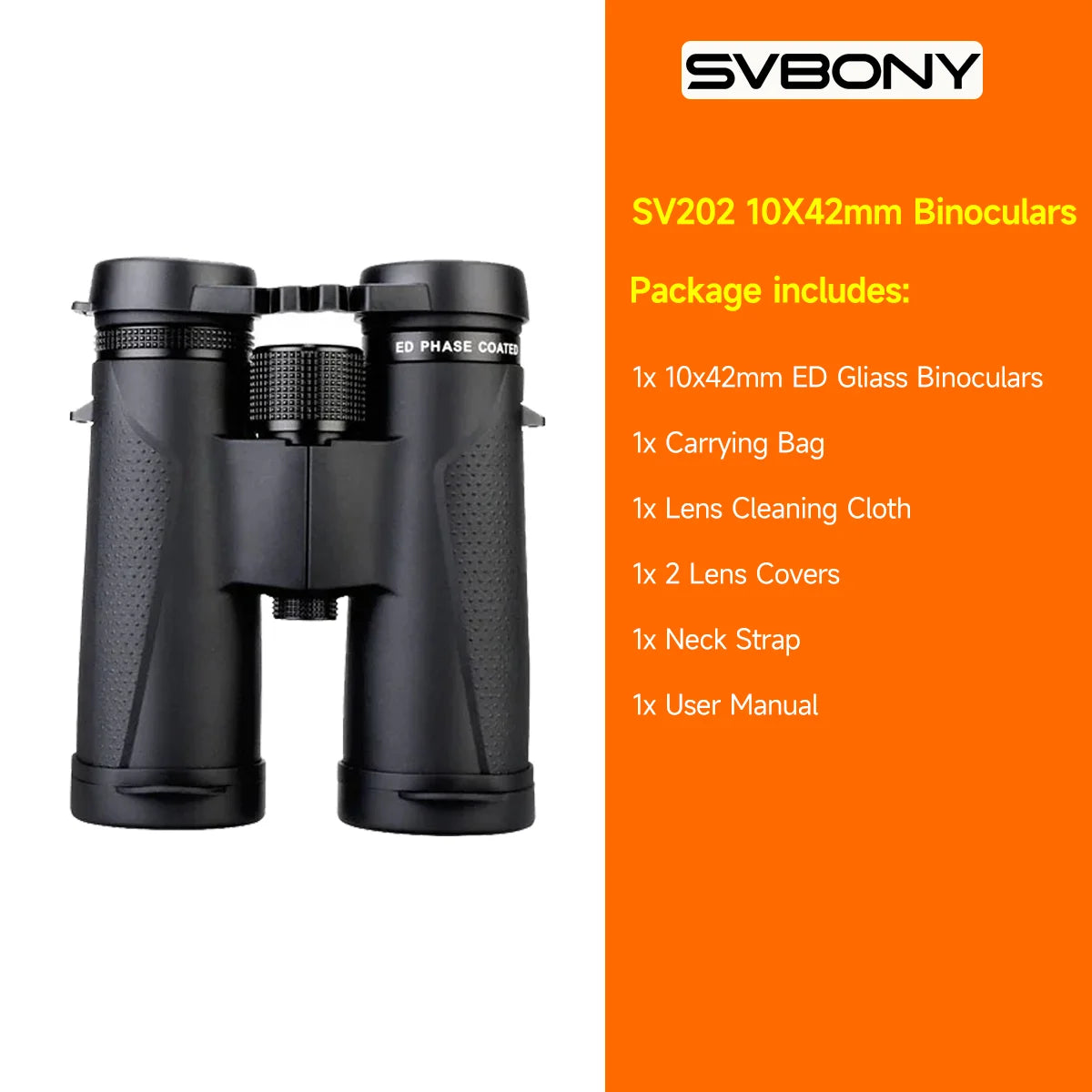 SV202 ED Glass Binoculars 8x32 / 8x42 / 10x42 / 10x50 IPX7 Waterproof BAK4