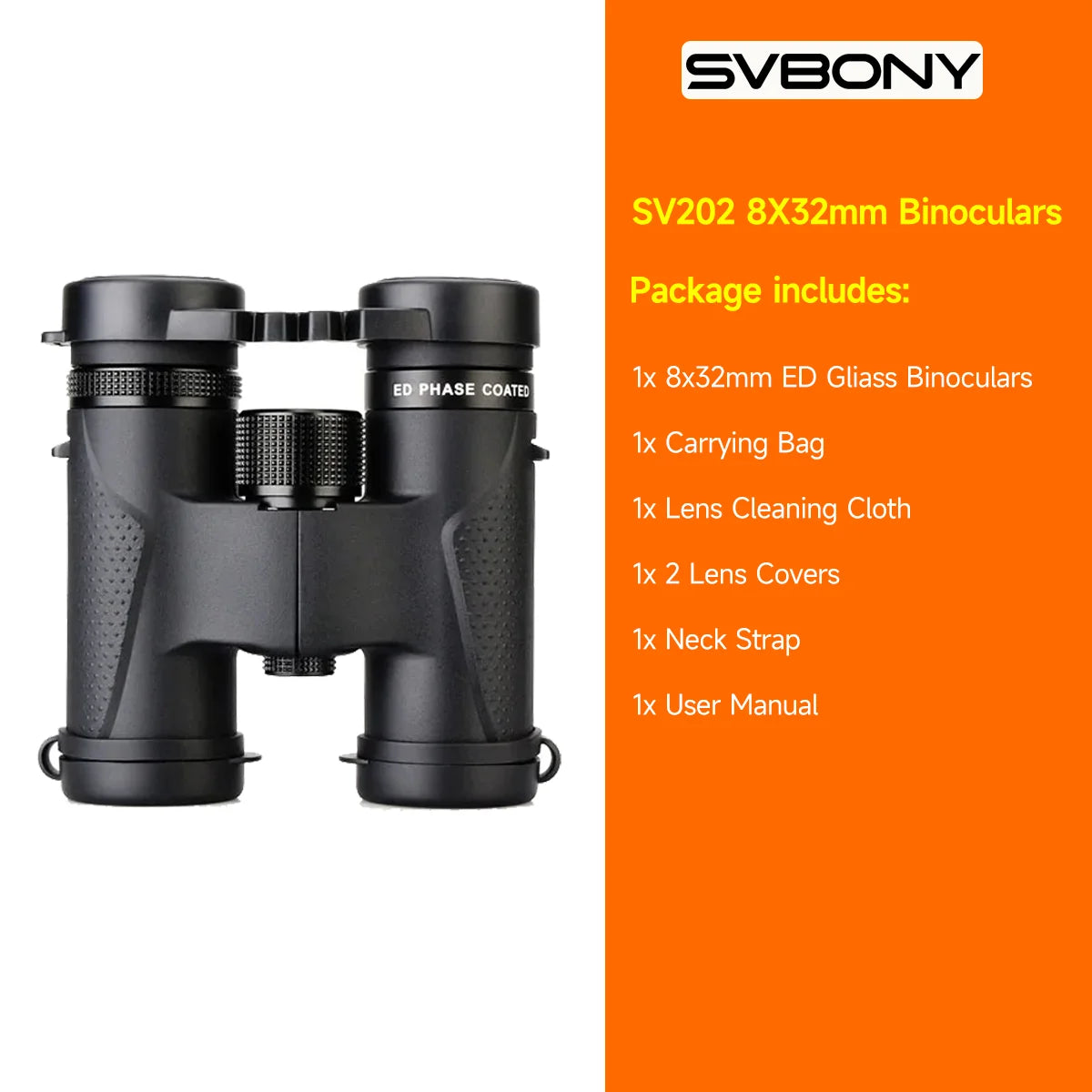 SV202 ED Glass Binoculars 8x32 / 8x42 / 10x42 / 10x50 IPX7 Waterproof BAK4