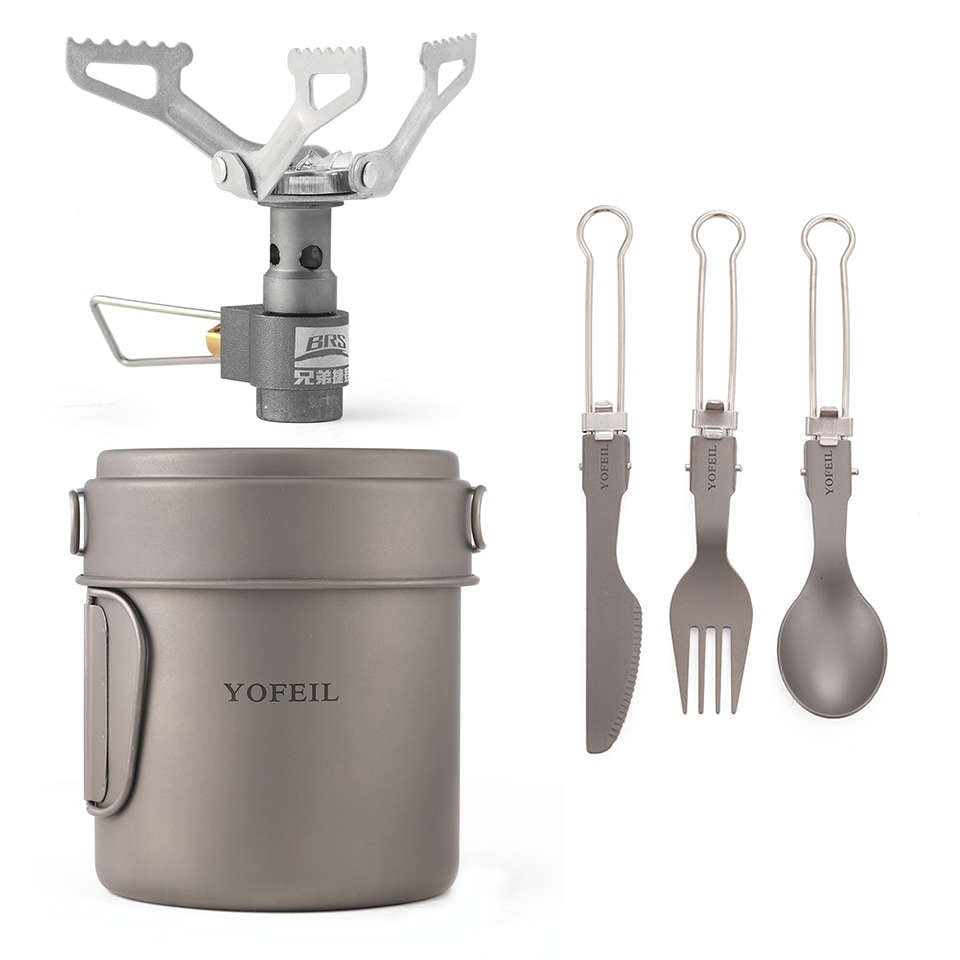 Yofeil Titanium Camping Cookware Set: Ultra-Light Frying Pan, Bowl, Cup - High Quality Tableware