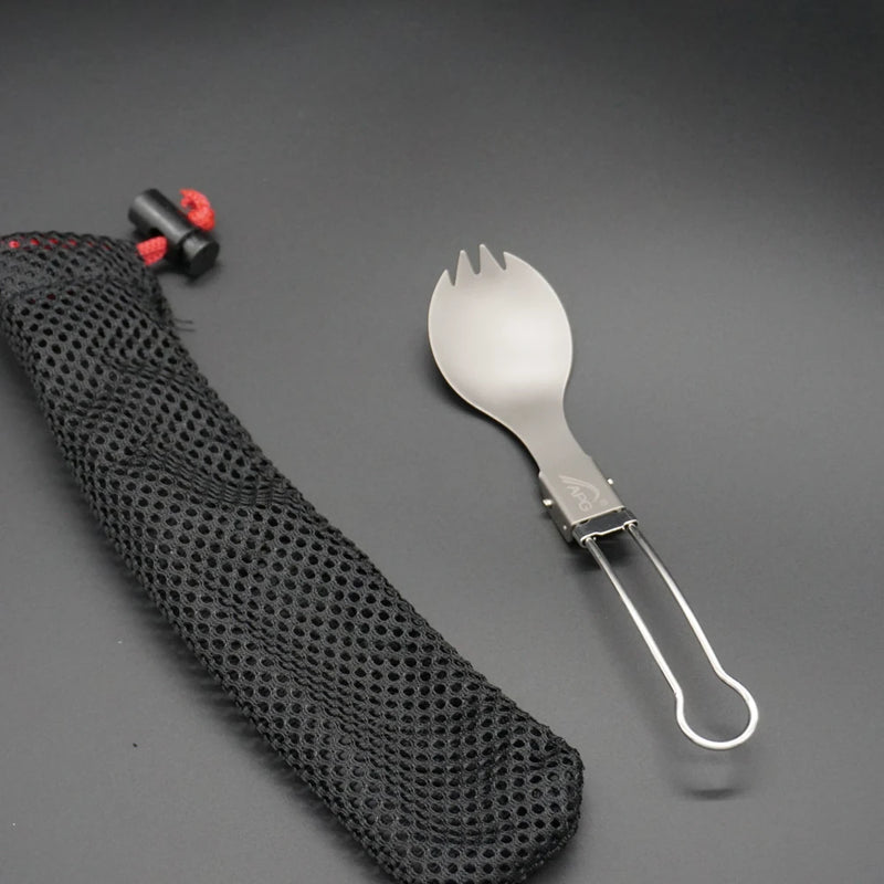 APG Titanium Spork Folding Spoon Fork Outdoor Camping Tableware Dinner Flatware Utensil Spoon