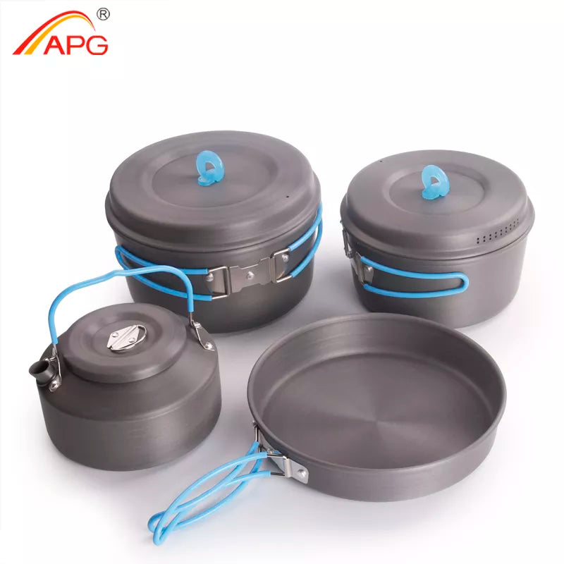 APG Camping Cooking Pans Portable Aluminum Pot Cookware Set Picnic Tableware