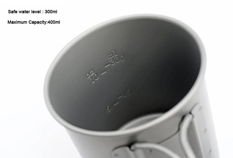 APG Titanium Cup/Mug Foldable Handle Pot Coffee Tea Cup with Lid and Titanium Spork Fork Spoon