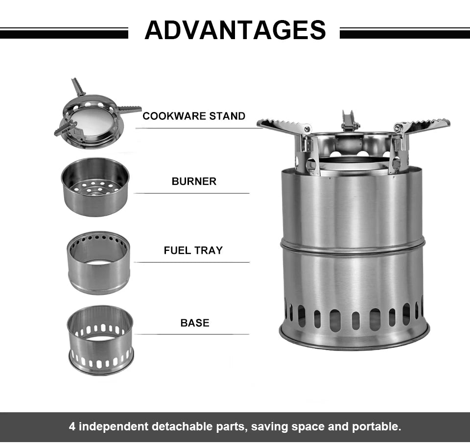 APG Camping Wood Stove Split Portable Gas Stainless Steel Gas Firewood Burners Backpacking Furnace