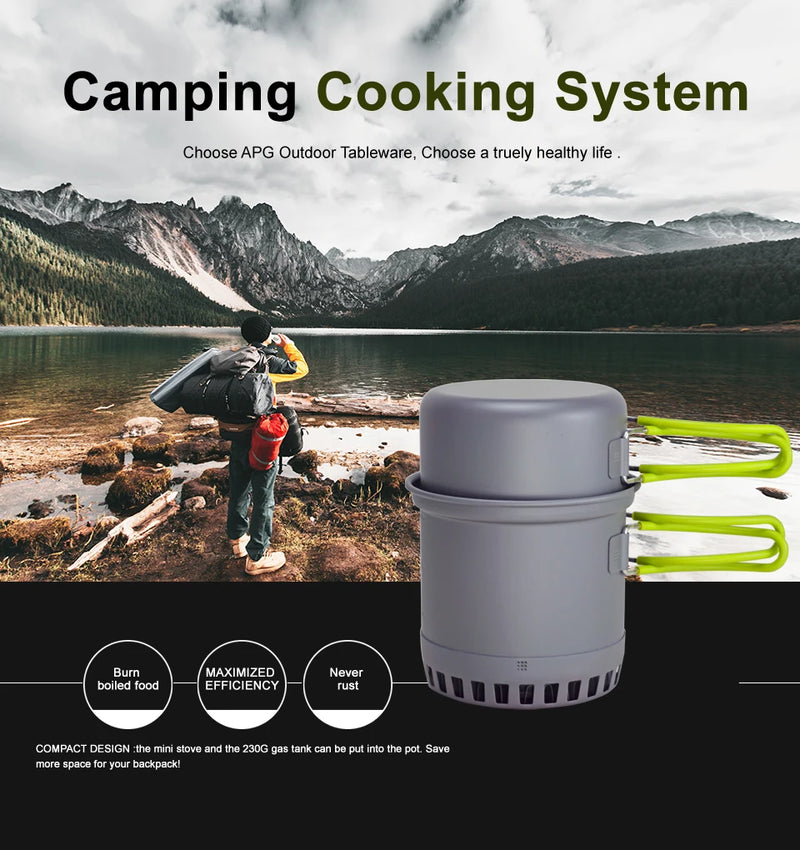 APG Ultralight Camping Cookware Cooking System Outdoor Tableware Bowl Pot Pan Utensils Cutlery