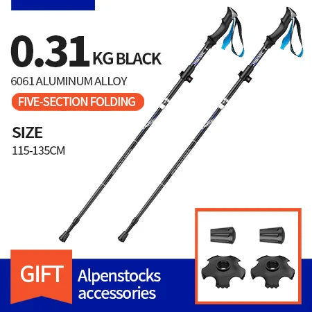 2PCS Ultralight Folding Trekking Poles – Adjustable Aluminium Walking Sticks with EVA Handles