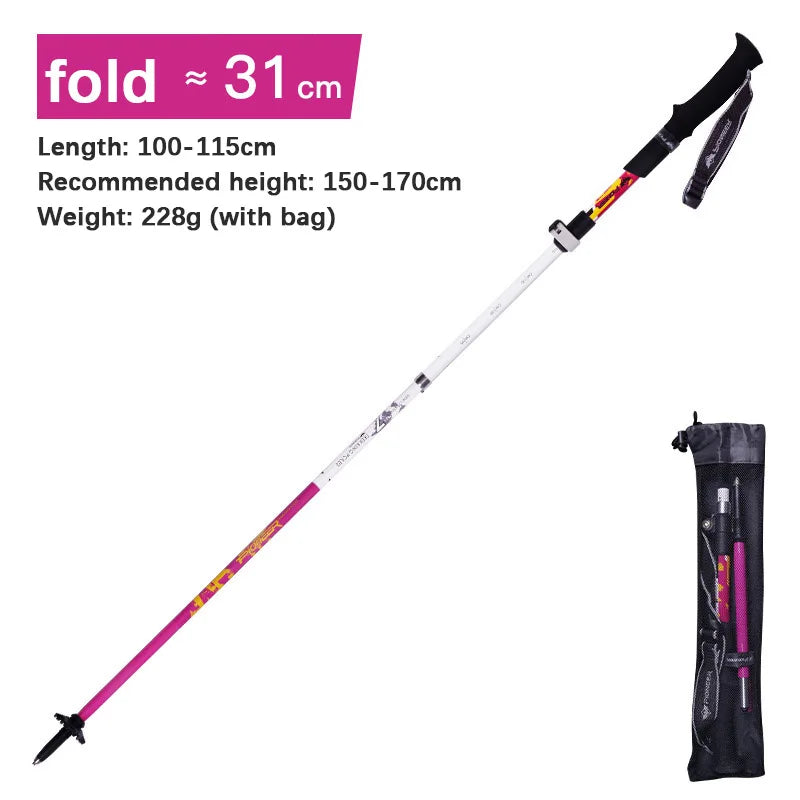 PIONEER Folding Hiking Walking Stick Lightweight Carbon Fibre & Aluminium 5-Part