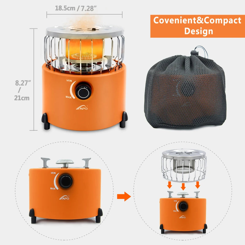 APG Portable 2 in 1 Camping Stove Gas Heater Outdoor Warmer Propane Butane Tent Heater System