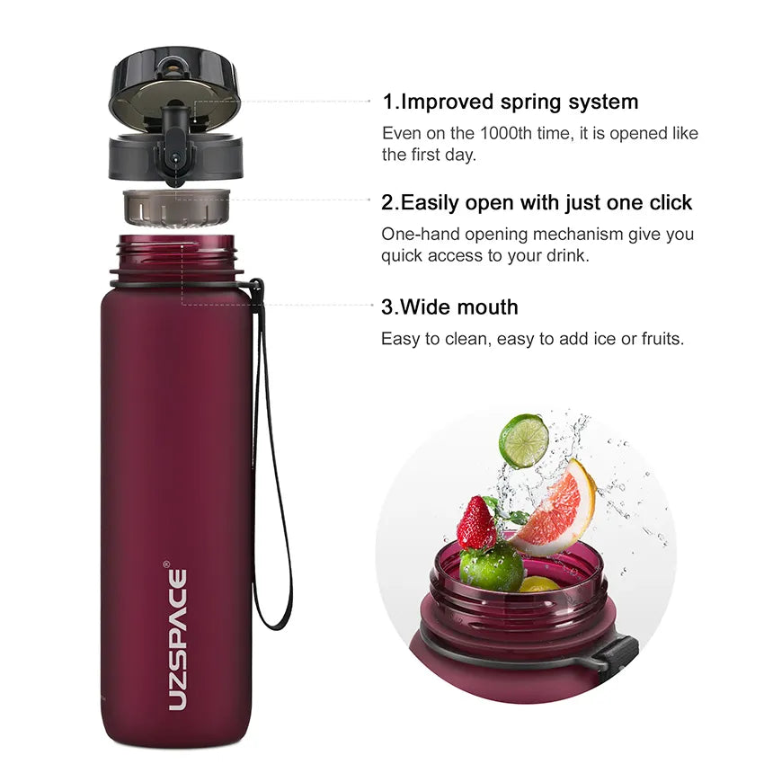 500/800/1000ml Sports Water Bottle BPA Free Portable Leak-proof Shaker Bottle Plastic Drinkware