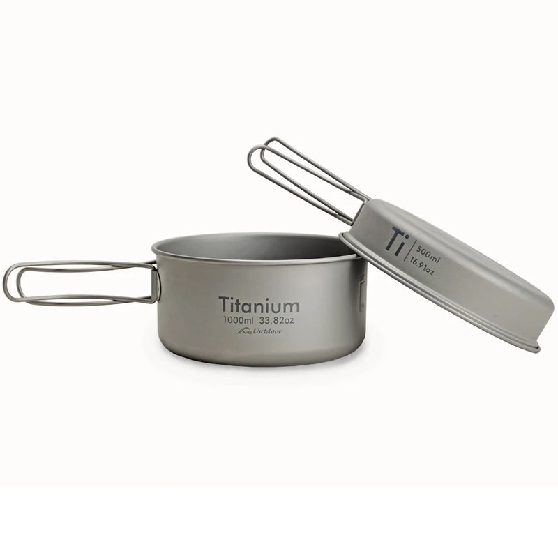 APG Ultralight Titanium Pan Outdoor Camping Titanium Bowl Set Folding Handle Cookware