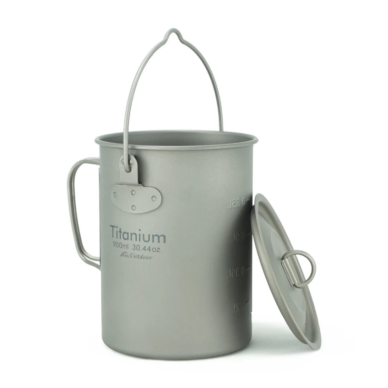APG 0.9L Titanium Hanging Cup Water Cup Mug Cooking Pot Camping Cookware Set Kitchen Tableware