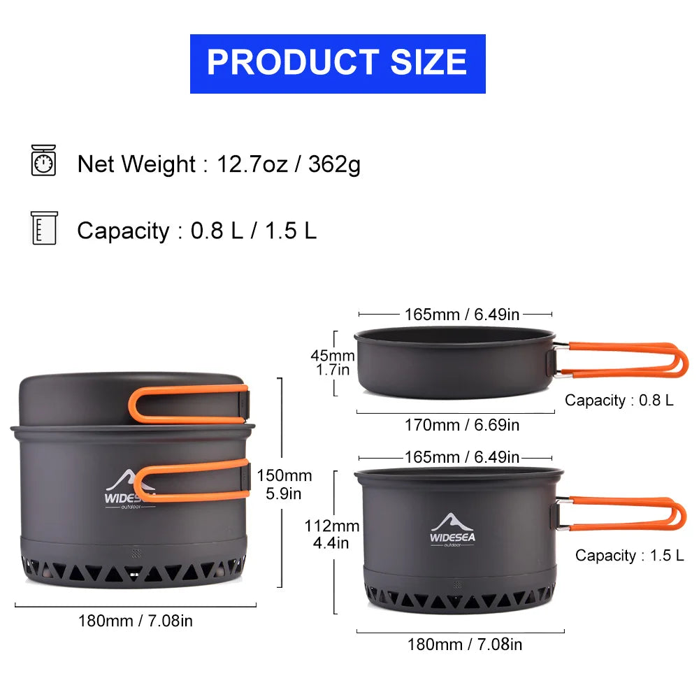 Camping Cookware Set 1.3L & 2.3L Outdoor Cooking Pot & Kettle for Hiking & Travel