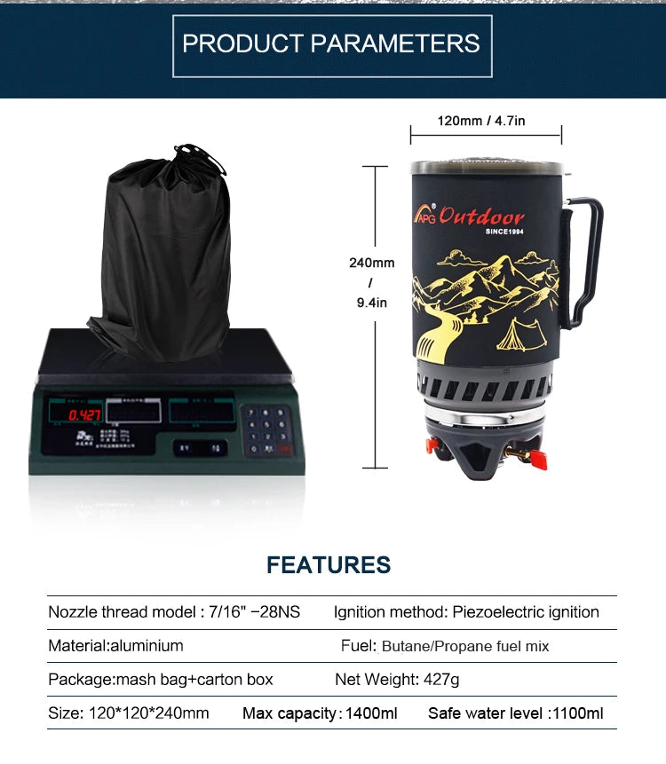 APG 1400ml Portable Gas Stove Cooking System for Camping & Outdoor Use