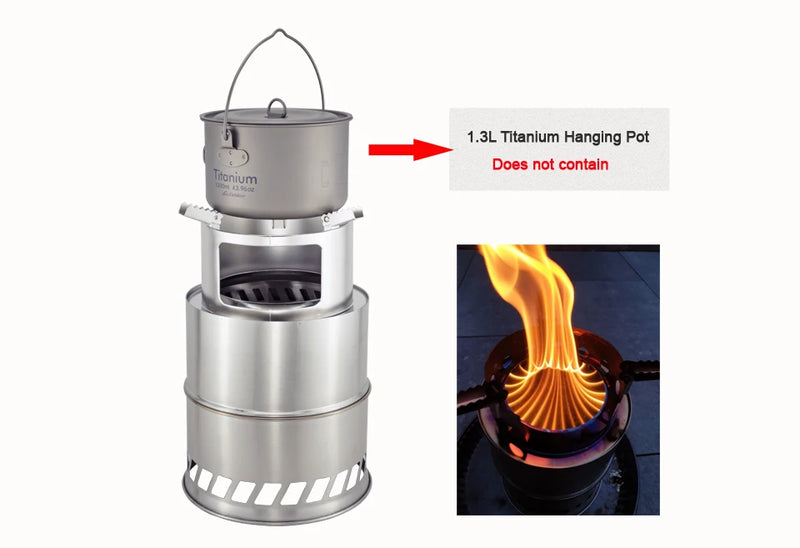 APG Large Size Camping Wood Stove Split Portable Gas Stainless Steel Gas Firewood Burners