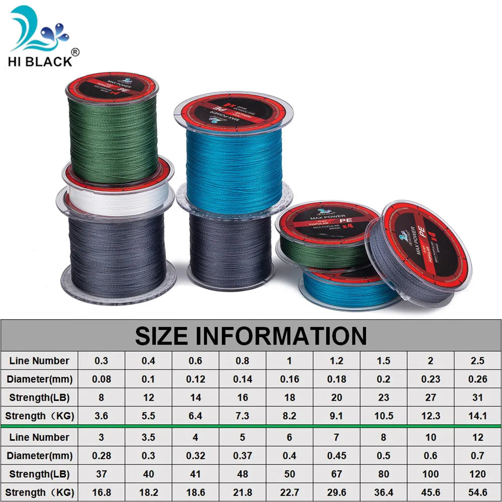 300M 500M 1000M 4 Strands 8-80LB Braided Fishing Line PE Multilament Braid Lines Wire
