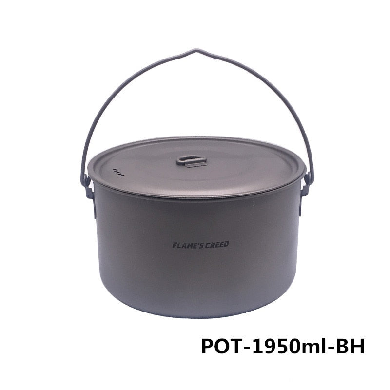 FLAME'S CREED 1100ml 1950ml Ultralight Outdoor Camping Titanium Pot & pan Cooking Pot fry pan