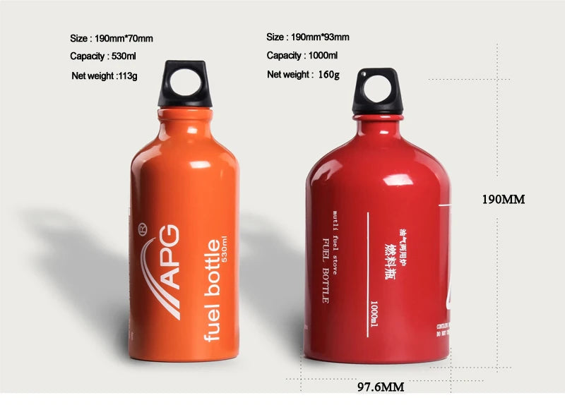 APG Portable 530ML/1000ML Gasoline Fuel Bottle Liquid Gas Tank For Camping Multi Fuel Oil Stove