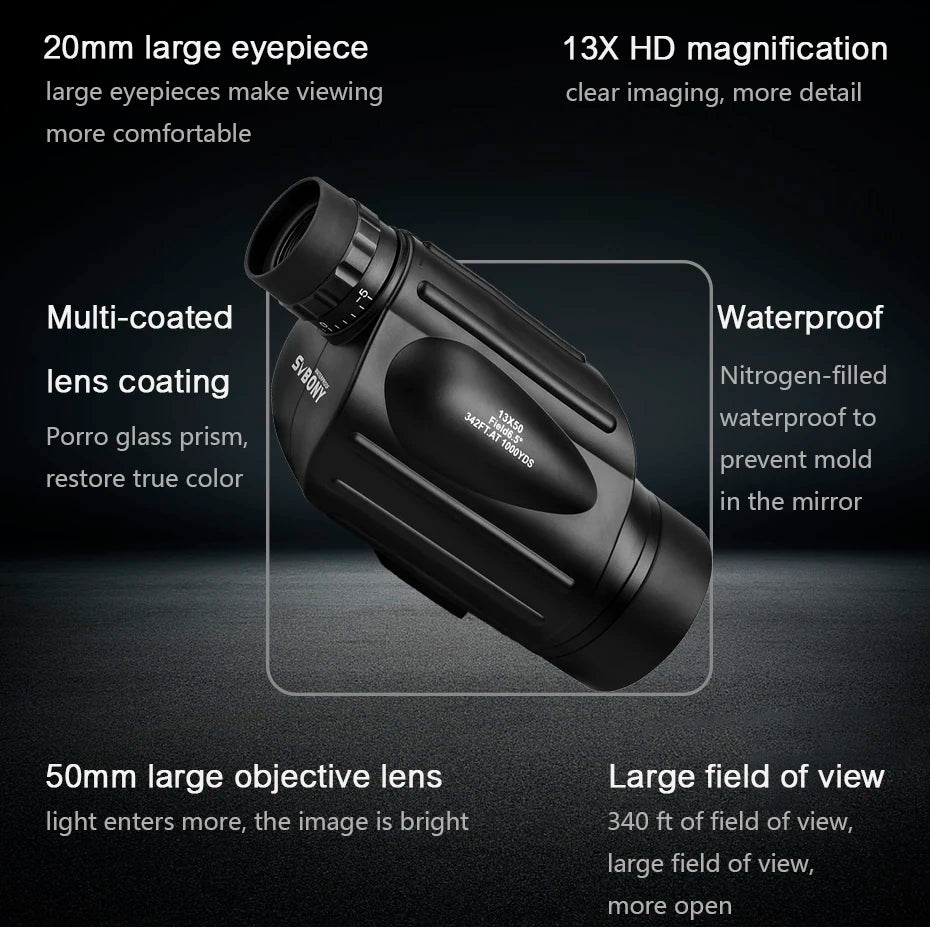 SV49 13x50 Powerful Waterproof Monocular Telescope for Camping Hiking Birdwatching