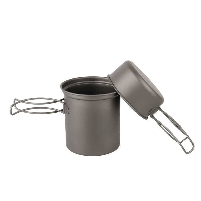 APG Camping Tableware Titanium Pot Pan Bowl With Folding Handle Outdoor Picnic Cooking Cookware