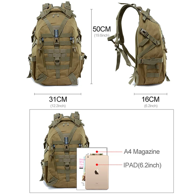 40L Tactical Hiking Backpack for Camping, Climbing & Outdoor Adventures – Reflective Molle Design